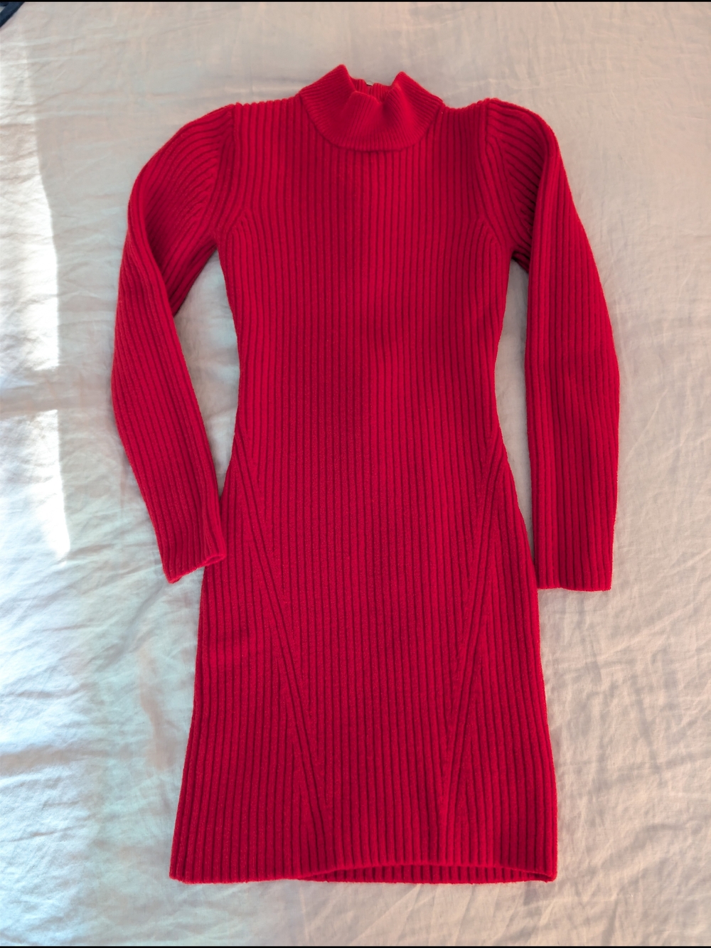 Michael Kors Wool Ribbed Mock Neck Long Sleeve Dress - Red - Shrunken XS
